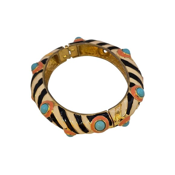 Vintage KJL Enameled Jeweled Bangle Bracelet (A6737) - Picture 3 of 6